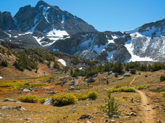Josh walks down the trail toward Bishop Pass and Mount Agassiz bishop pass trail