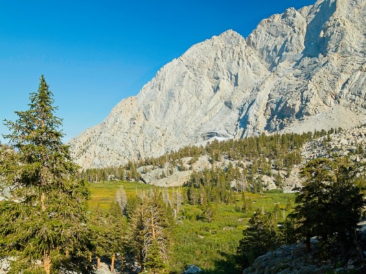 Outlook Meadow with late afternoon light mount whitney trail