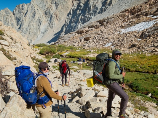 Kenza, Margaret, and CK at Trail Meadow mount whitney trail
