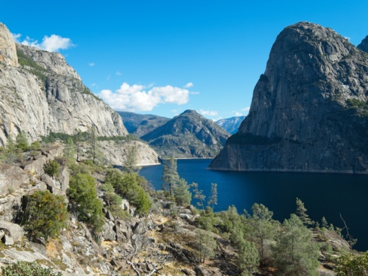 Kolana Rock (on the right) towers over the water hetch hetchy