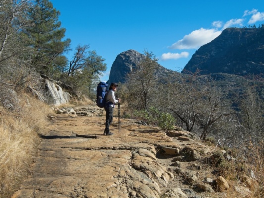 Kenza on a rocky bit of trail hetch hetchy