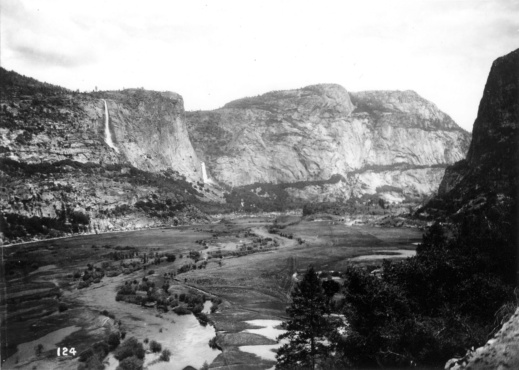 View across Hetch Hetchy Valley, early 1900s, from the southwestern end, showing the Tuolumne River flowing through the lower portion of the valley prior to damming. Isaiah West Taber - Sierra Club Bulletin, Vol. VI. No. 4, January, 1908, pg. 211 hetch hetchy taber 1908