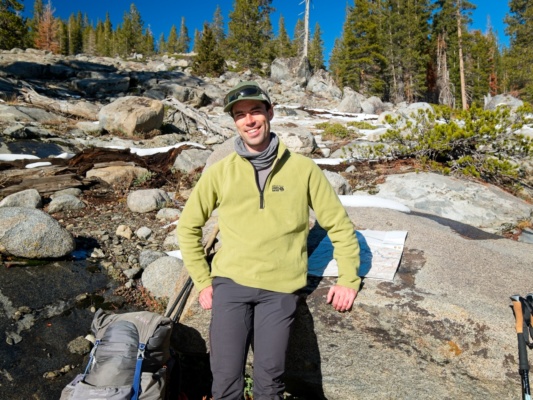 Yours truly warming up in the sun yosemite backpacking