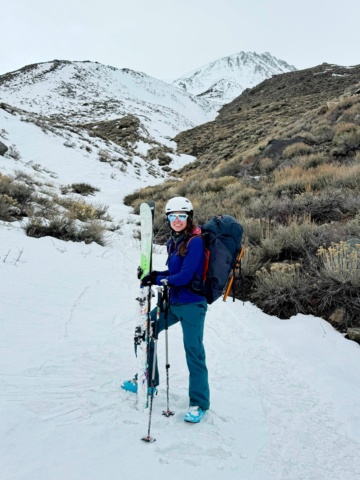 The snow runs out around 7000 feet, so we transition back to shoes. birch mountain