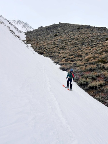 I carefully descend Fuller Creek - Birch Mountain is peaking out above the top of the canyon! Photo credit: Maddie birch mountain