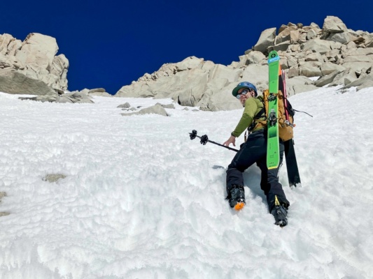 Yours truly struggling up the couloir ski tour