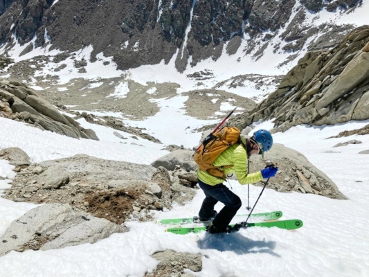 I step into my skis ski tour