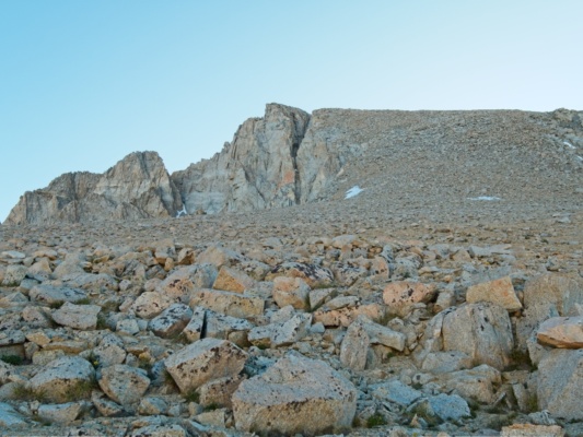 Looking ahead at the sandy, talus-covered upper slopes of Gregory's Monument gregorys monument