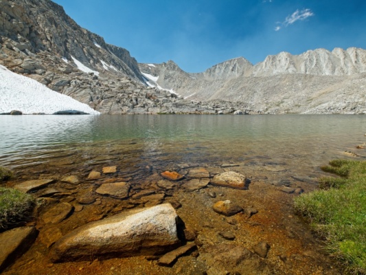 An "S"-shaped lake below Junction Peak. It's absolutely freezing! alpine lake