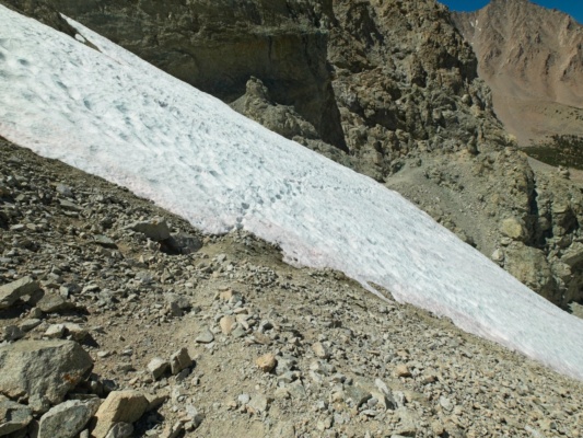 The ever-present snow field at the top of Shepherd's Pass shepherds pass