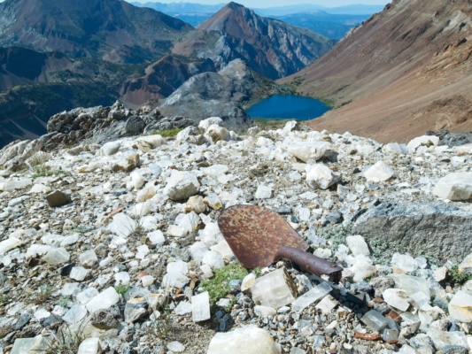 Thousands of loose calcite crystals on the upper slopes of Mount Baldwin calcite minte