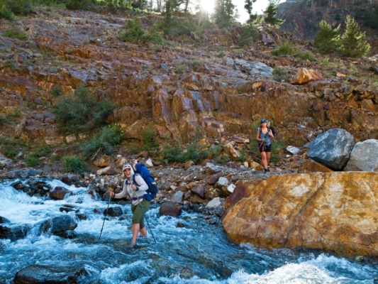 Kenza and Margaret at the creek crossing convict creek
