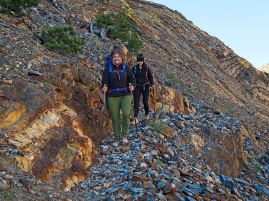 Kenza and Margaret hiking out from Mildred Lake convict canyon