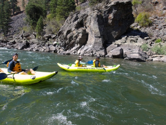 Isaac, myself, and Christopher in the kayaks; photo credit: Jason main salmon river rafting