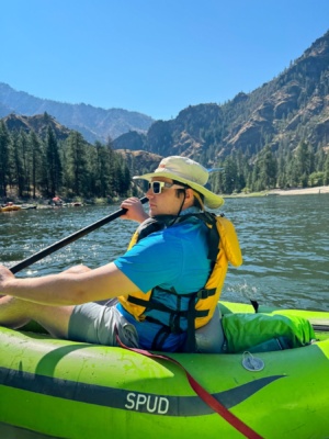 Noah paddles out from Corn Creek main salmon river rafting