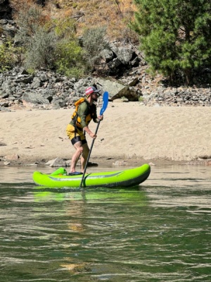 Brian experiments with paddle boarding on the kayak main salmon river rafting