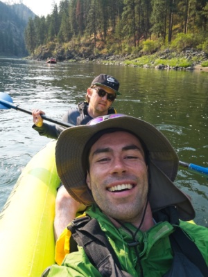 Christopher and I share a 2-person kayak today main salmon river rafting