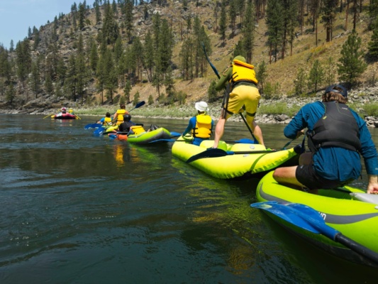 Shenanigans begin: how about a kayak conga line? main salmon river rafting