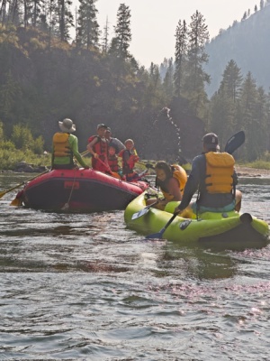 Chance, Theo, and Ryker waged many water gun fights; Oliva and Isaac on the defensive here main salmon river rafting