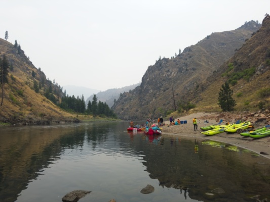 Looking downriver at Flat Rock campsite main salmon river rafting