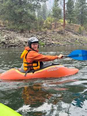 Brian tries out the hard shell kayak main salmon river rafting
