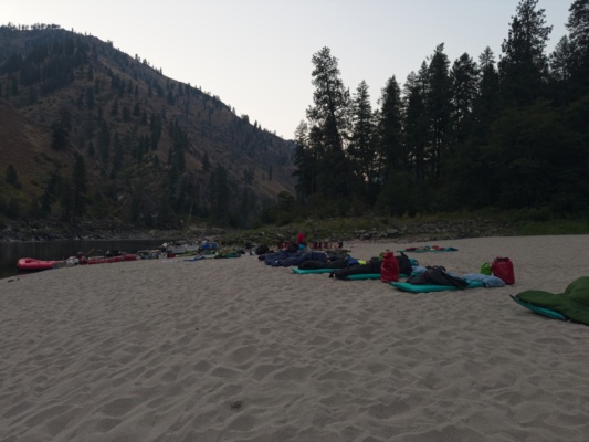 Most of the group sleeps under the stars at Maxwell Beach main salmon river rafting