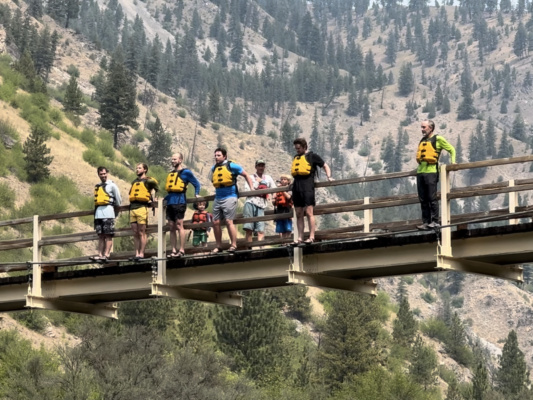 (L to R) I, Brian, Jason, Noah, Christopher, and Steve prepare to jump main salmon river rafting