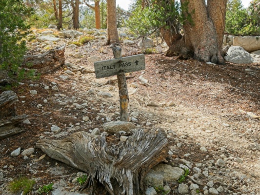 The trail to Italy Pass is marked with a sign italy pass