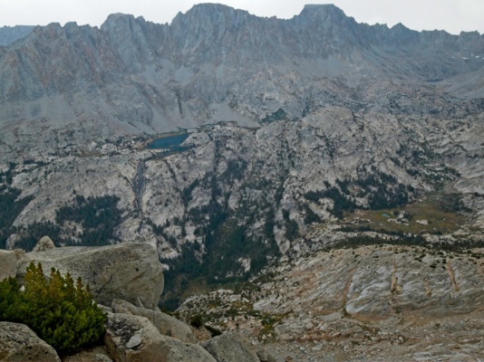 Looking down at Evolution Lake, Mount Mendel, and Mount Darwin from The Hermit evolution basin