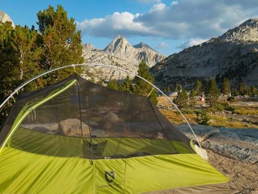 My tent and Mount Spencer evolution lake