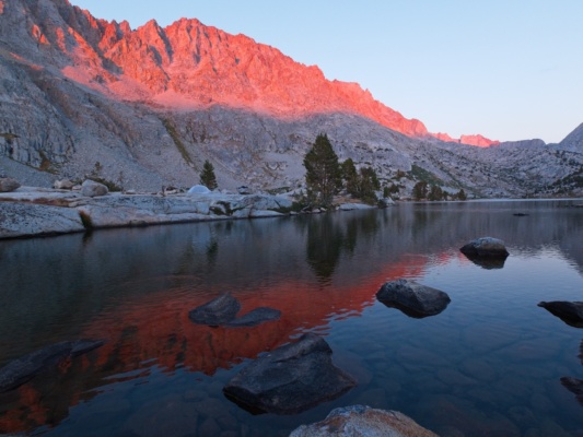 Alpenglow above Evolution Lake evolution lake