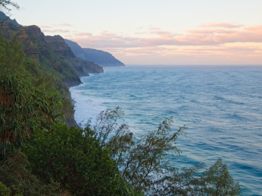 Our first view of the famous cliffs on the Na Pali coast kalalau trail
