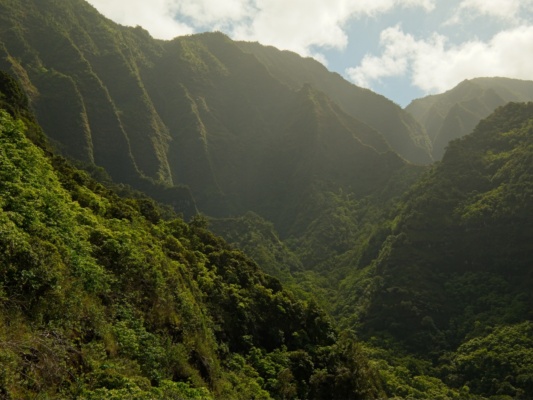 Na Pali Coast cliffs with some mid-afternoon haze kalalau trail