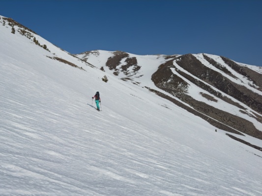 We traverse across moderate slopes to reach the bowl below Kid Mountain kid mountain ski tour
