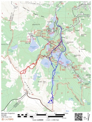 A map of the Red Cone (in red) and TJ Bowl (in blue) tours red cone tj bowl map