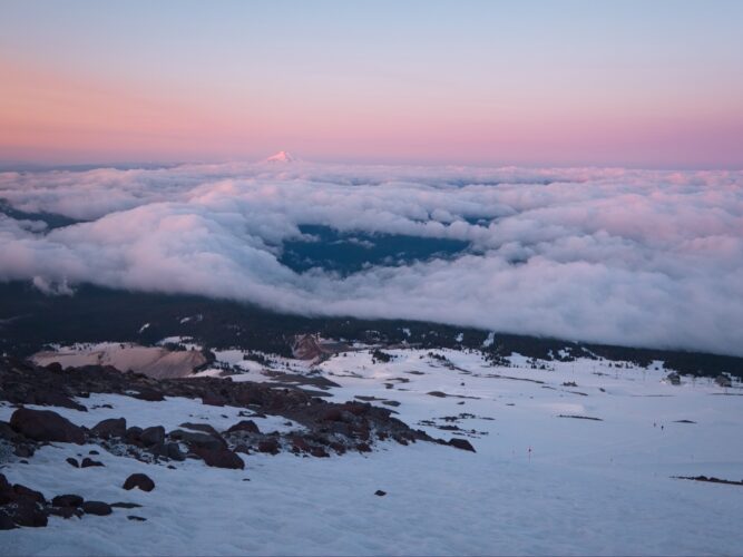 Sunrise casts a pink glow on Mount Jefferson mount hood sunrise