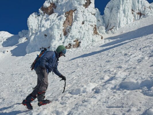 Josh climbing up toward Old Chute mount hood