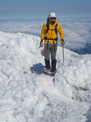 We have to walk across the gusty "catwalk" to reach the summit mount hood