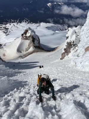 Jack and I climbing up the steepest section; photo credit: Josh mount hood
