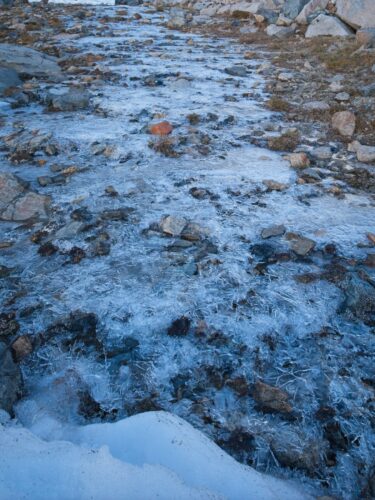 It isn't very cold, but there's a little ice! black diamond traverse