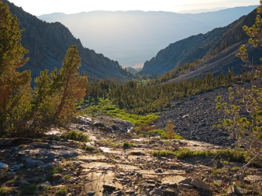 Owens Valley is a long way down the hill! baxter pass trail