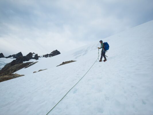 Climbing the steeper snow just below Snow Dome mountaineering