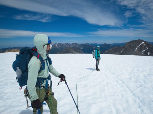 Cody improvises some blinds for his sunglasses mountaineering