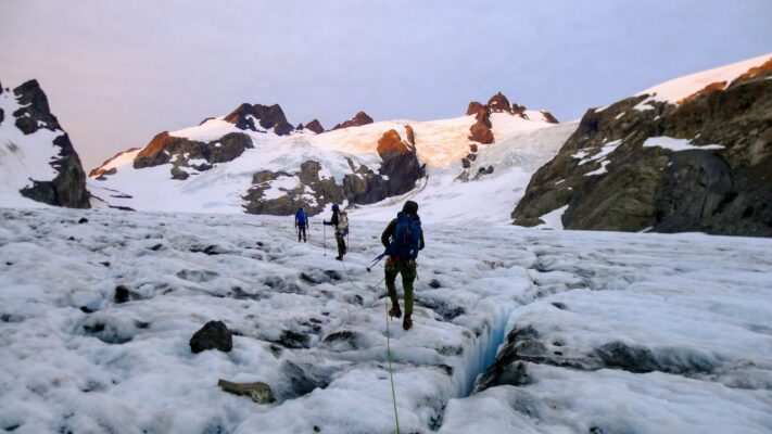 Josh, I, and Cody set off across the Blue Glacier; photo credit: Craig mount olympus