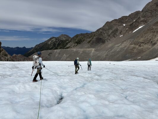 We hike back across the glacier; photo credit: Josh mountaineering