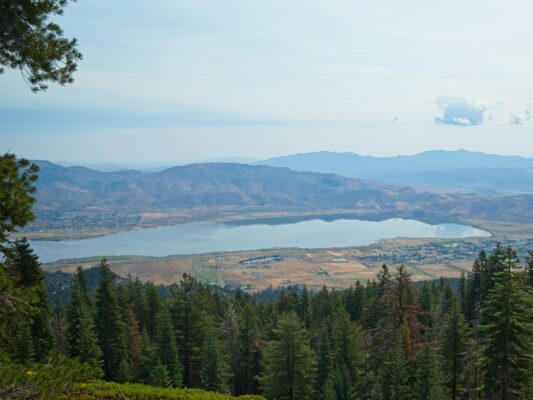 Looking out at Washoe Lake tahoe rim trail