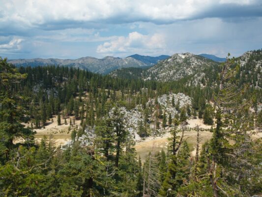We're now well above the meadow; clouds continue to gather overhead tahoe rim trail