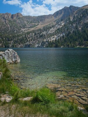 We "jump" in to the cold water and then enjoy lunch on a log with a view of the lake tahoe rim trail