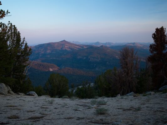 Last light on the mountains to the south tahoe rim trail