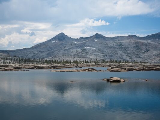Lake Aloha and Pyramid Peak, with incoming clouds tahoe rim trail